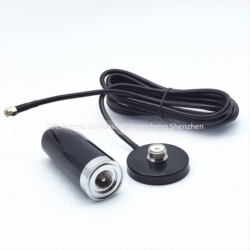 Antena auto dual-band UHF/VHF pentru stație de radio cu priză de ventuză PL259 compatibilă, model YCM-5592-30, 50 Ω, câștig 30, domeniu de frecvențe 136-174/400-470 MHz, SWR <= 1.5