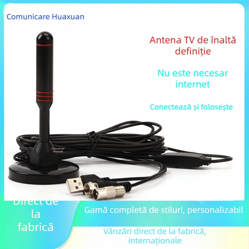 Antena TV digitală HDTV de interior cu DTMB, suport cu ventuză auto, recepție a semnalelor terestre