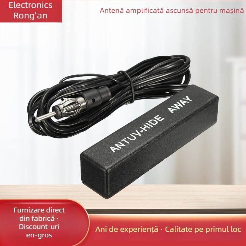 Antena auto ascunsă universală, cu amplificare, FM/AM, consum redus de curent 0,02 A, potrivită pentru mașini, sedanuri, vanuri și alte modele