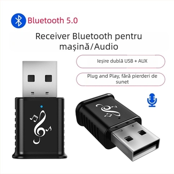 Receiver Bluetooth pentru mașină MSD169 USB/AUX – Plug-and-Play, Bluetooth 5.0, 3,5 mm AUX, Dublă ieșire, Apeluri Hands-Free
