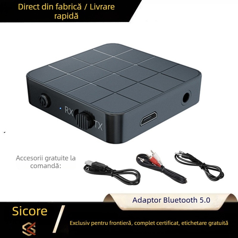 Kn321 Bluetooth 5.0 USB 2-in-1 Transmițător/Receptor, 3.5 mm, Plug‑and‑Play, Fără alimentare externă, Rază de 10 m