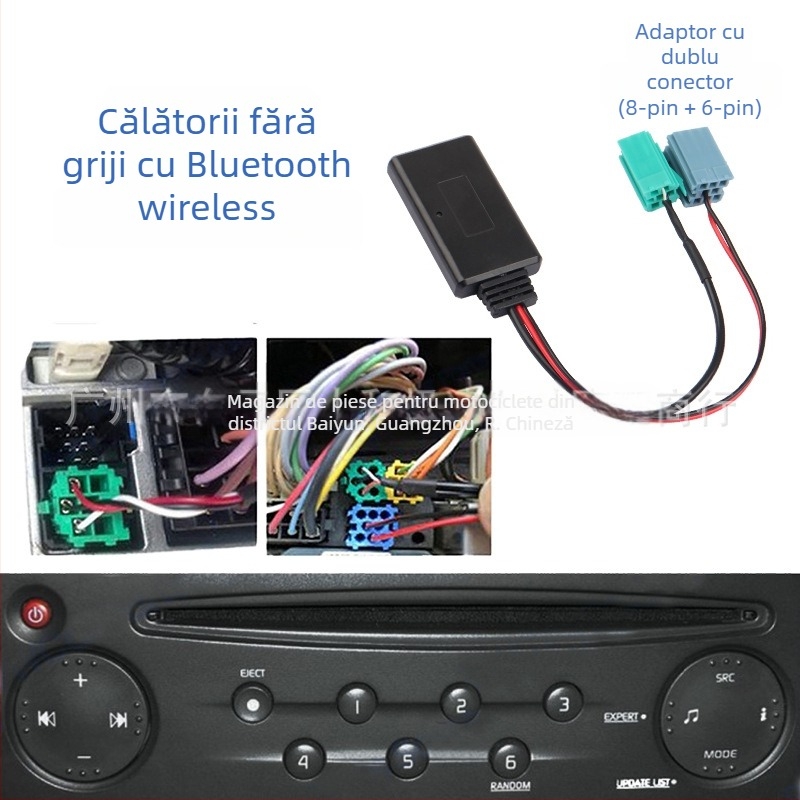Receiver Bluetooth AUX pentru Renault, cu microfon, 12V, construcție PVC+cupru