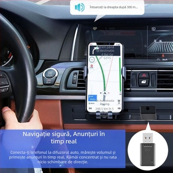 Receptor Bluetooth USB pentru mașină - adaptor hands-free plug-and-play, Bluetooth 5.4, interfață USB, rază 10-20 m, 100 Mbps