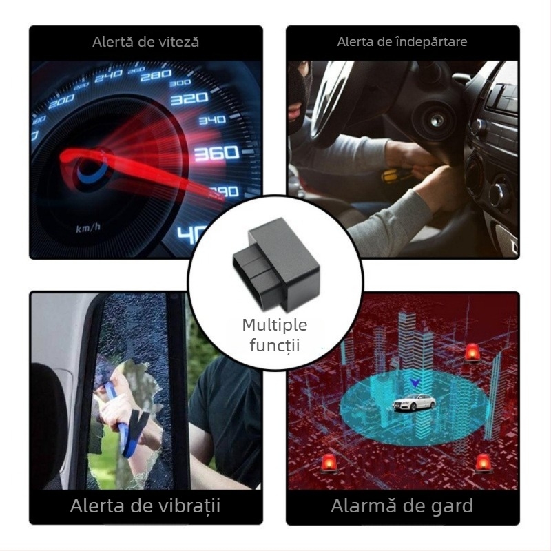 LMHOME M08 tracker OBD GPS pentru autoturism cu alarmă – precizie GPS 3 m, alimentare OBD, antenă integrată, moduri de alarmă: vibrare, întrerupere alimentare, alertă mobilă, geofence, alertă de viteză