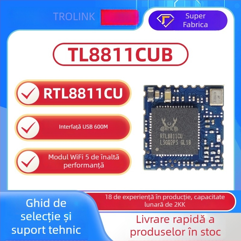 Modul WiFi auto RTL8811CU pentru transmisie video, Dual-Band 2.4G/5G, Port USB, rază 600 m, pentru proiector auto