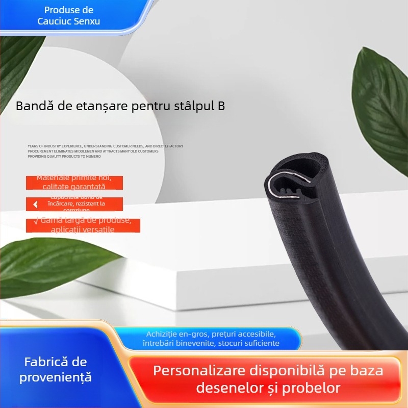 Etanșare pentru B-pilă auto, bandă de etanșare din cauciuc, rezistentă la temperaturi înalte, compozit ne-standard, model 12379, grosime 3 mm, compatibil universal