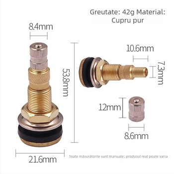 Valvă tubeless pentru anvelope, corp din cupru, Shaft worker, tip de asamblare prin compresie, cavitatea comună a nucleului