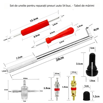Set de unelte pentru montarea miezului valvei, 54 piese, instrumente pentru înșurubarea miezului valvei, pentru reparații auto