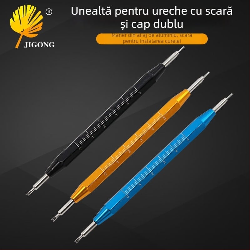 Unealtă pentru curea de ceas cu mâner din aliaj de aluminiu și scară, șurubelniță cu cap dublu, biti înlocuibili pentru înlocuirea și montarea curelei — Record Work