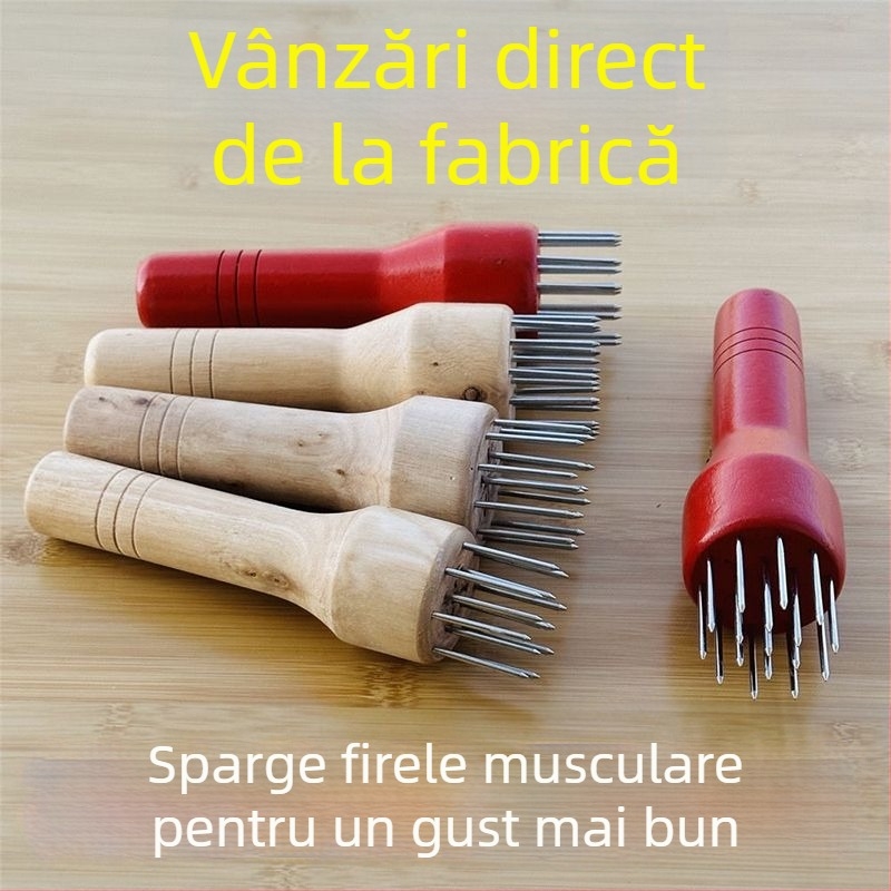 Unelte pentru frăgezirea cărnii cu ace din oțel inoxidabil și mâner din lemn solid — variante cu 13/17/21 de ace