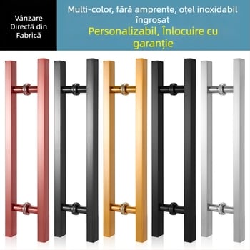 Mâner pentru ușă de sticlă din oțel inoxidabil, țeavă pătrată, antiamprentă, finisaj roz-auriu și titan negru, fără ramă, pentru uși glisante mari din lemn