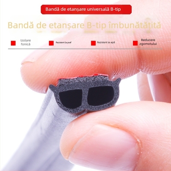 Bandă de etanșare fonoizolantă, B, pentru uși – pentru ușile din față și din spate, etanșează împotriva prafului și apei, reduce zgomotul, din cauciuc; rezistență la îmbătrânire, UV, ozon și la acizi/baze.