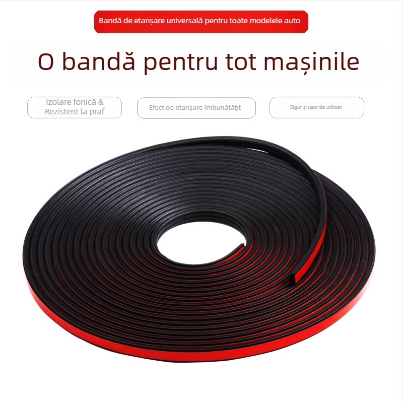 Bandă de etanșare fonoizolantă, B, pentru uși – pentru ușile din față și din spate, etanșează împotriva prafului și apei, reduce zgomotul, din cauciuc; rezistență la îmbătrânire, UV, ozon și la acizi/baze.