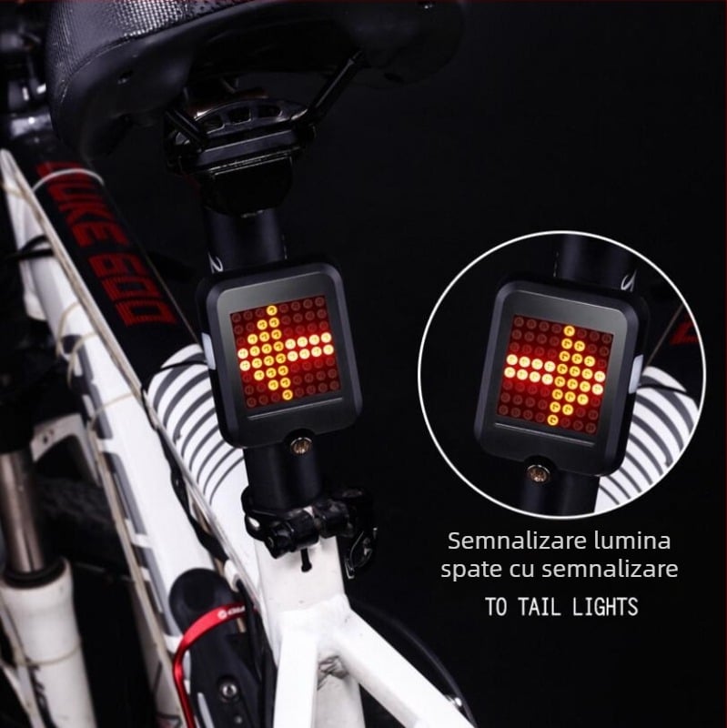 Lampa spate USB reîncărcabilă pentru bicicletă cu frână și avertizare