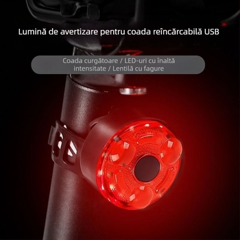 Lumină spate pentru ciclism de noapte – impermeabilă, reîncărcabilă, pentru biciclete de munte, cu funcție de avertizare și frână
