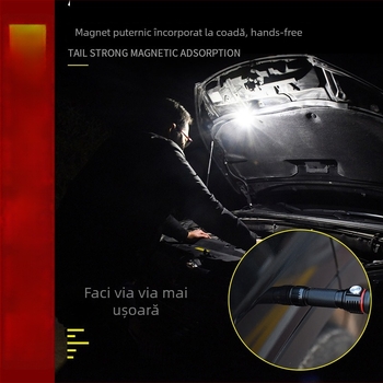 Fenar multifuncțional T6/L2 cu zoom și magnet, lampă COB pentru reparații, reîncărcabil, 10W (baterie 18650 • carcasă din aliaj de aluminiu • zoom optic • COB LED)