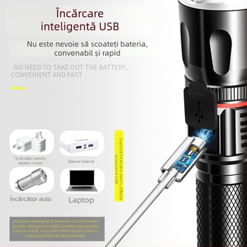 Fenar multifuncțional T6/L2 cu zoom și magnet, lampă COB pentru reparații, reîncărcabil, 10W (baterie 18650 • carcasă din aliaj de aluminiu • zoom optic • COB LED)