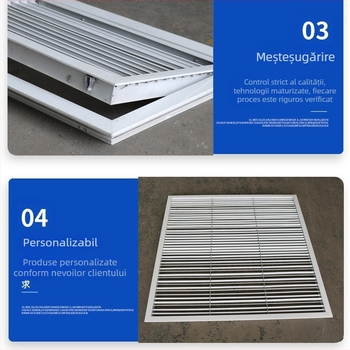 Orificiu de aer cu lamele din aliaj de aluminiu, un singur strat, retur aer cu filtru, port de inspectie deschis, admisie aer, perete exterior rezistent la ploaie