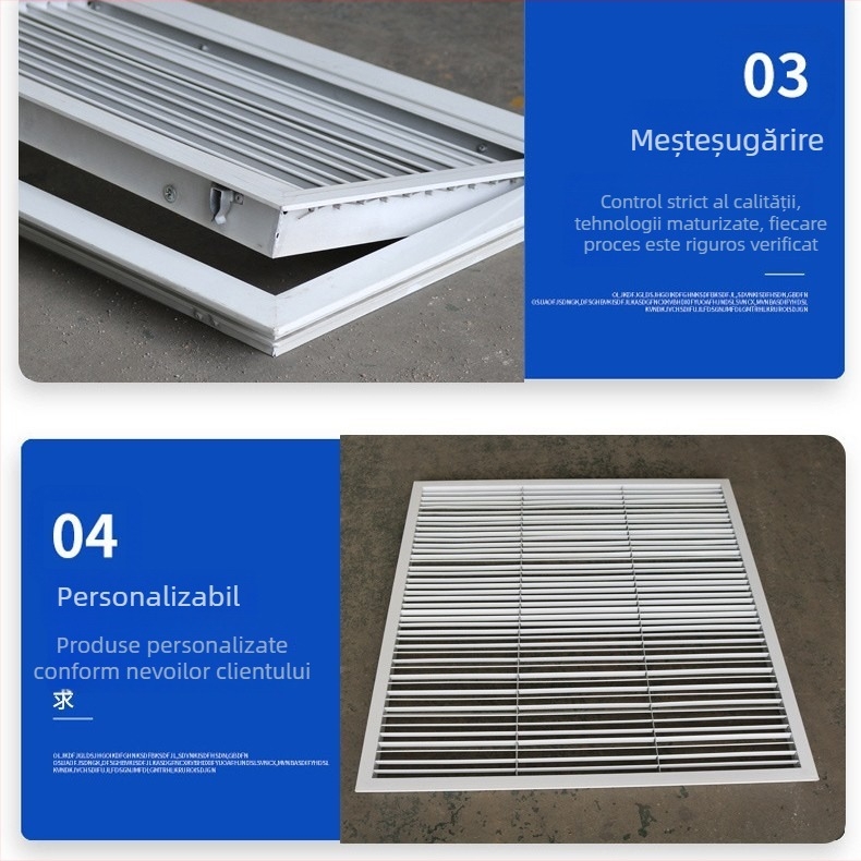 Orificiu de aer cu lamele din aliaj de aluminiu, un singur strat, retur aer cu filtru, port de inspectie deschis, admisie aer, perete exterior rezistent la ploaie