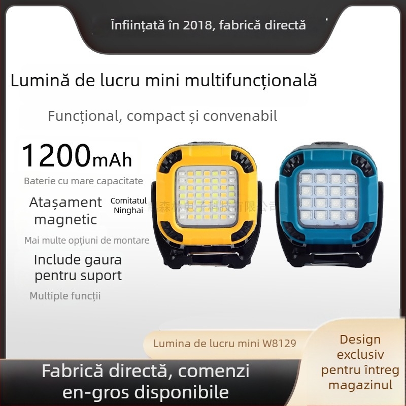 Lumină de lucru mini pătrată W8129-1, cap rotativ reglabil în patru trepte, IP65, LED COB 800 lm, montaj cu șurub de 1/4 inch