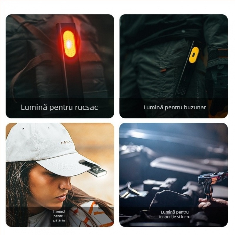 Lanternă mică – portabilă, ultra-luminantă, cu încărcare, bază magnetică, lampă de lucru.