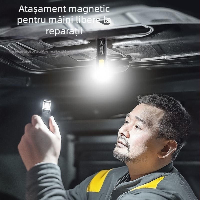 Lanternă mică – portabilă, ultra-luminantă, cu încărcare, bază magnetică, lampă de lucru.