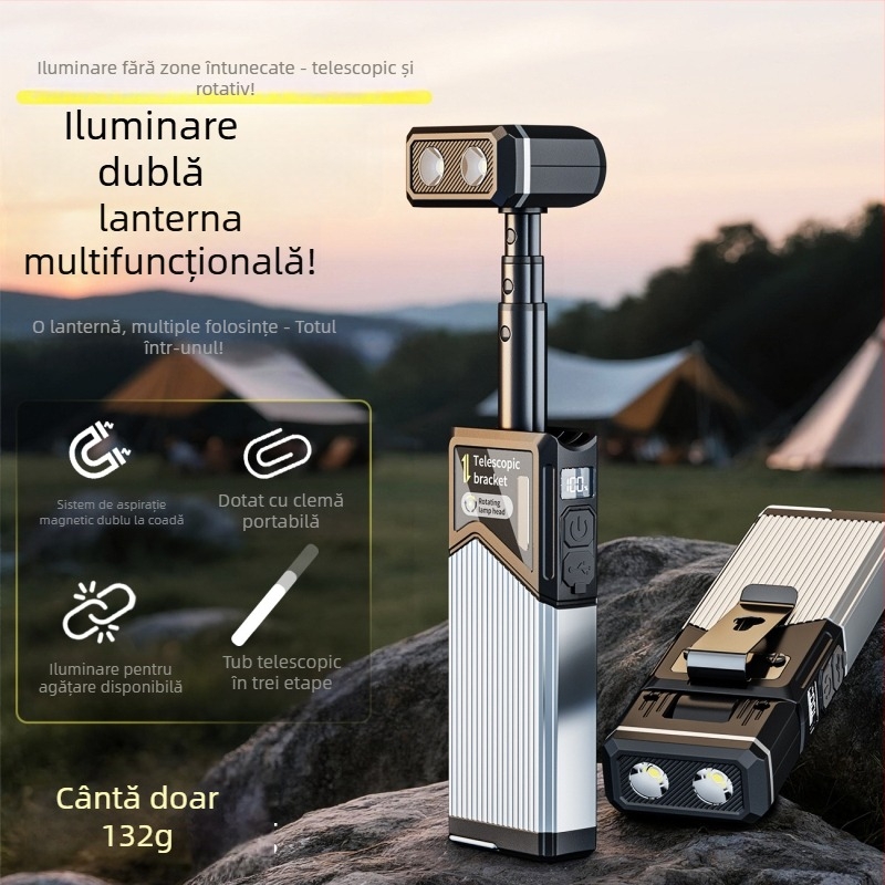 Lumină de lucru LED magnetică cu braț telescopic, rotire 180°, 10W, 1200mAh, reîncărcabilă, pentru camping în aer liber și inspecții