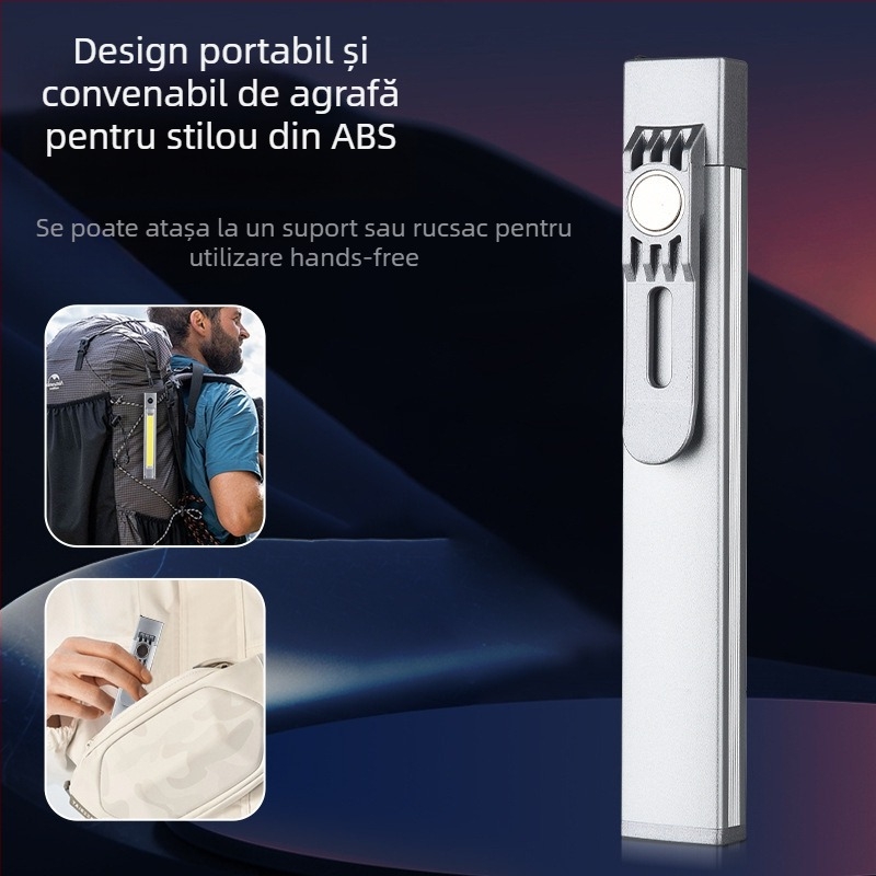 Lumină de lucru COB LED cu încărcare USB, clip magnetic pentru stilou și pointer laser multifuncțional (5W)