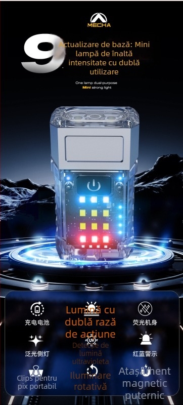 Lumină de lucru mini multifuncțională cu cap rotativ 360°, alimentare manuală, LED + bec, 25 W, baterie 1200 mAh