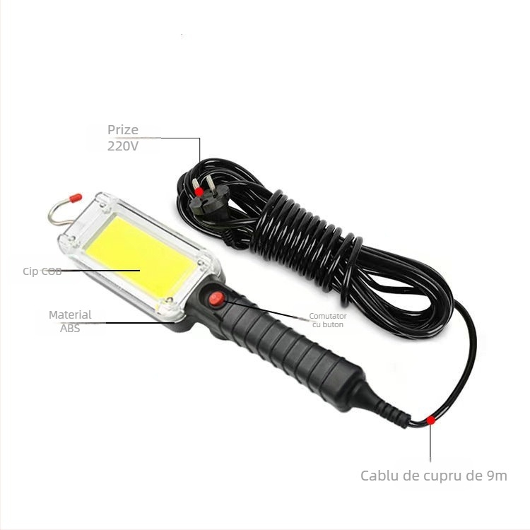 Lampă de lucru LED portabilă pentru autoturisme cu COB, ultra-lumină, cârlig magnetic, 30W, încărcare directă, încărcător inclus, iluminare multifuncțională pentru întreținerea auto
