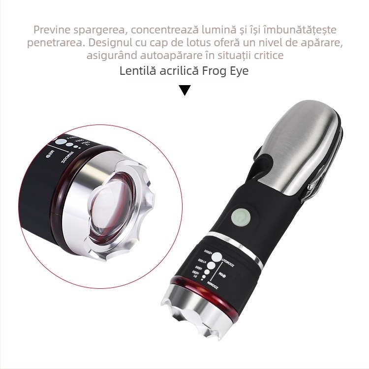 Lanternă LED de buzunar cu focalizare telescopică, iluminare înaltă, modelul 807; putere 1W, flux luminos maxim 100 lm, baterie 3xAAA, IP44 rezistent la apă