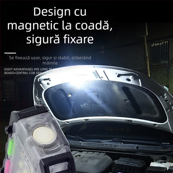 Lampa portabilă magnetică pentru reparații, cu avertizare intermitentă, LED compact pentru situații de urgență în aer liber; 5W LED • baterie 400 mAh • rotație la 360° • acționare manuală • încărcător inclus