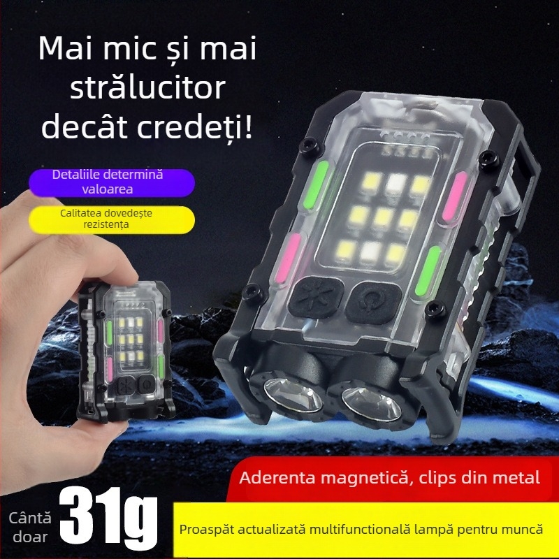Lampa portabilă magnetică pentru reparații, cu avertizare intermitentă, LED compact pentru situații de urgență în aer liber; 5W LED • baterie 400 mAh • rotație la 360° • acționare manuală • încărcător inclus