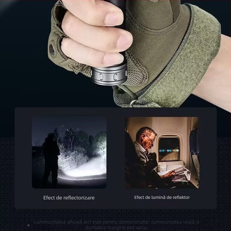 Lanternă LED multifuncțională, corp din aliaj de aluminiu, baterie 21700, reîncărcabilă, rază 100–200 m