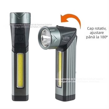 Fener LED cu încărcare USB și magnet pentru întreținere și inspecție, 10W, 1000 lm, rază 100 m, baterie 18650, IPX64, corp din aliaj de aluminiu