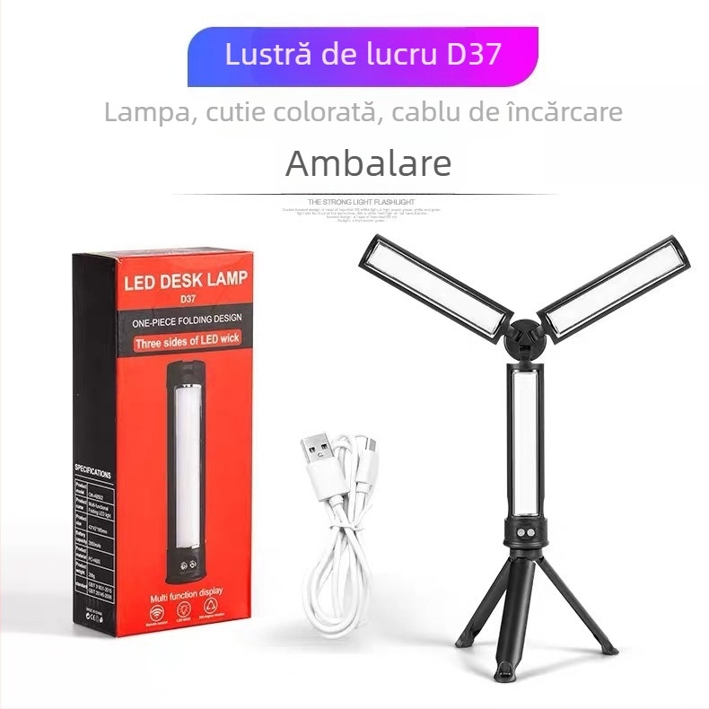 LED lampă de lucru portabilă cu suport, încărcare USB, pliabilă, 10W, baterie încorporată, multifuncțională pentru reparații auto