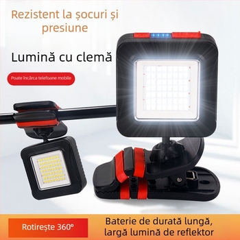 Lampa LED cu clips, baterie litiu reîncărcabilă – lampă portabilă pentru întreținere auto, fascicul 360°, intensitate reglabilă