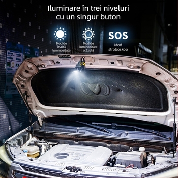 Lampa LED cu clips, baterie litiu reîncărcabilă – lampă portabilă pentru întreținere auto, fascicul 360°, intensitate reglabilă