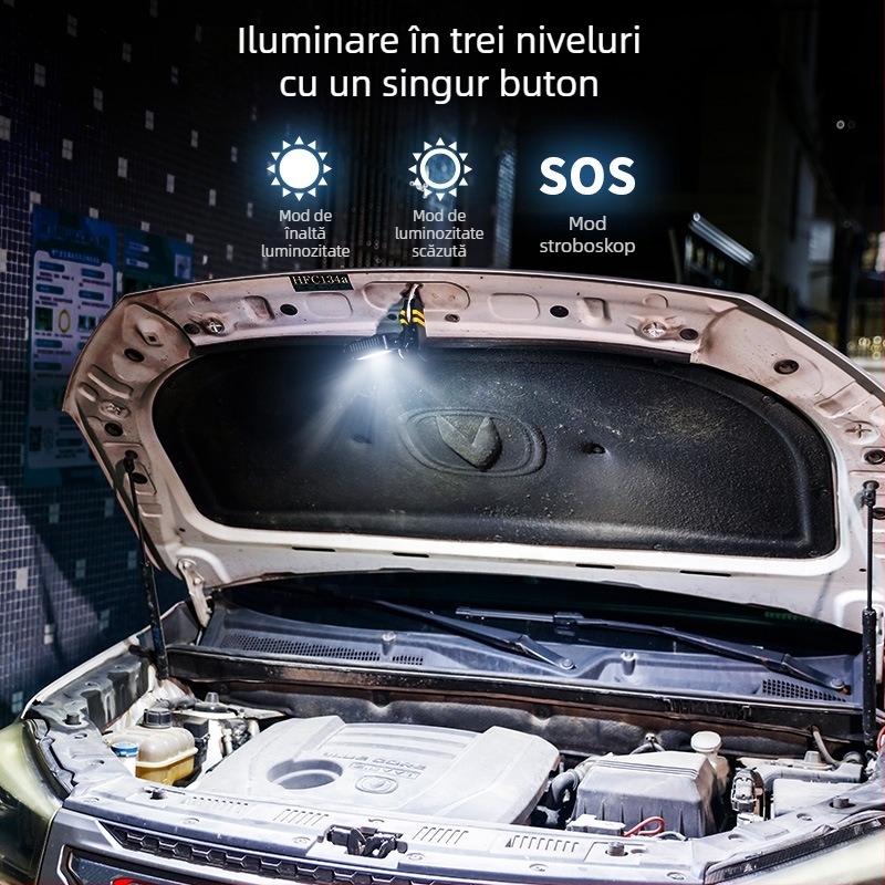 Lampa LED cu clips, baterie litiu reîncărcabilă – lampă portabilă pentru întreținere auto, fascicul 360°, intensitate reglabilă