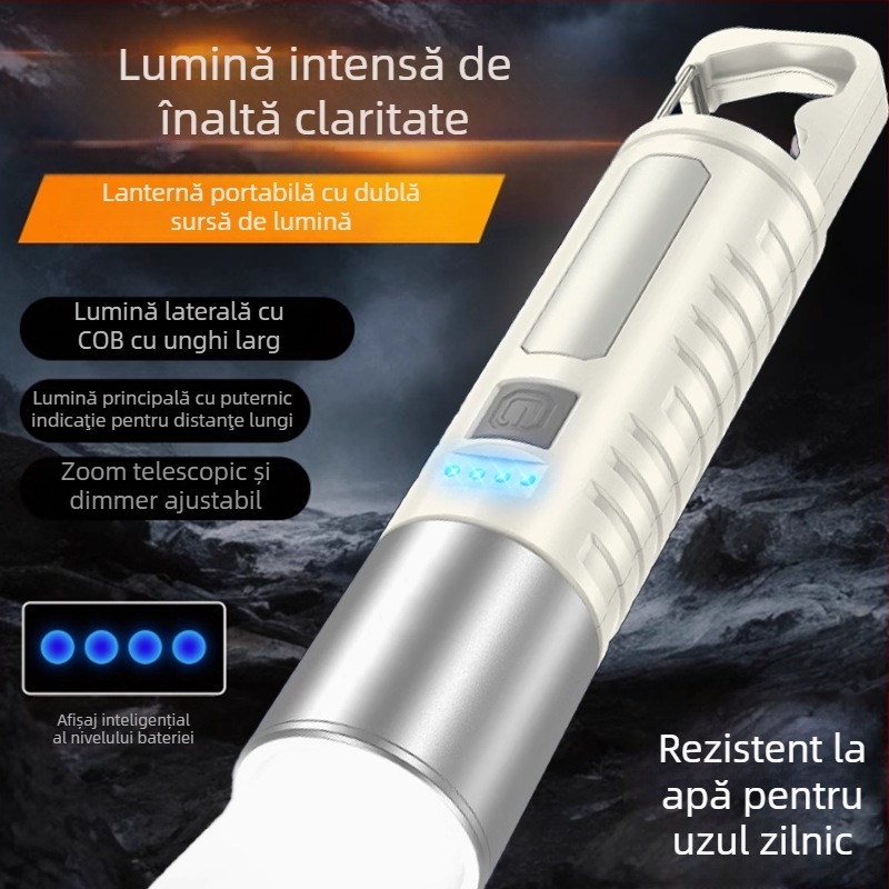 Fenar LED cu surse duale de lumină, multifuncțional, 10W, baterie 800mAh, încărcare USB, rază fascicul 200–500 m