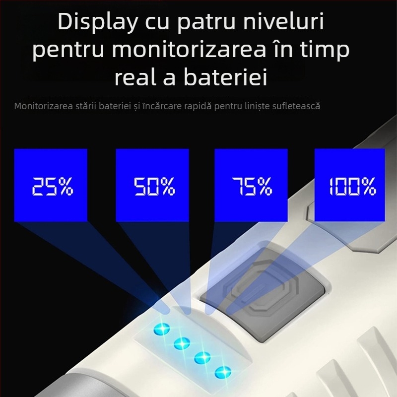 Fenar LED cu surse duale de lumină, multifuncțional, 10W, baterie 800mAh, încărcare USB, rază fascicul 200–500 m