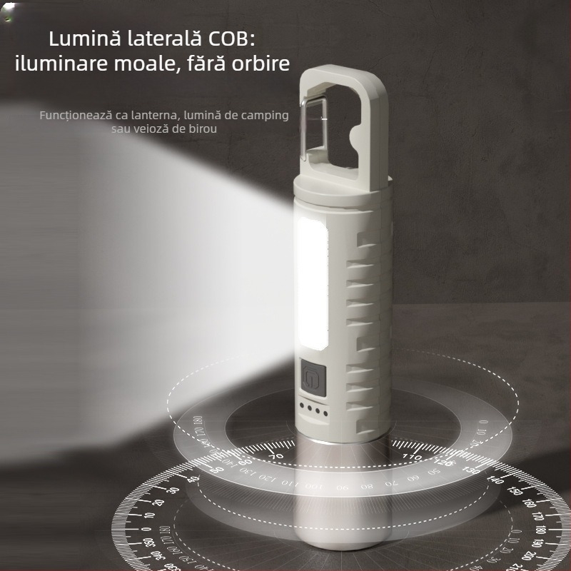 Fenar LED cu surse duale de lumină, multifuncțional, 10W, baterie 800mAh, încărcare USB, rază fascicul 200–500 m