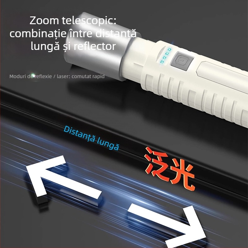 Fenar LED cu surse duale de lumină, multifuncțional, 10W, baterie 800mAh, încărcare USB, rază fascicul 200–500 m