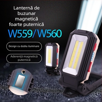 Lampă de lucru COB cu cârlig magnetic, LED 10W, baterie 2400mAh, încărcabilă, pliabilă, rotație 360°
