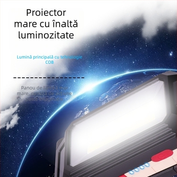 Lampă de lucru COB cu cârlig magnetic, LED 10W, baterie 2400mAh, încărcabilă, pliabilă, rotație 360°