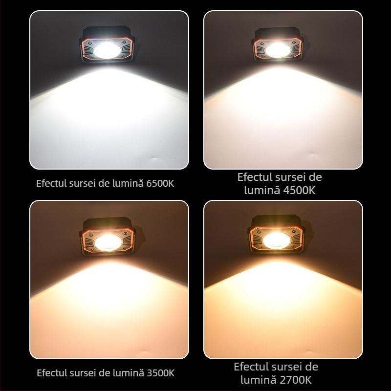 Lampa de lucru portabilă pentru exterior cu cârlig magnetic, 5W, baterie de 4400 mAh, încărcare USB, rază de 100–200 m, Nylon + TPR