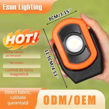 Lampa de lucru LED magnetică portabilă, reîncărcabilă — 7W, 780 lm, IP65, 3.7V, unghi de fascicul 180°