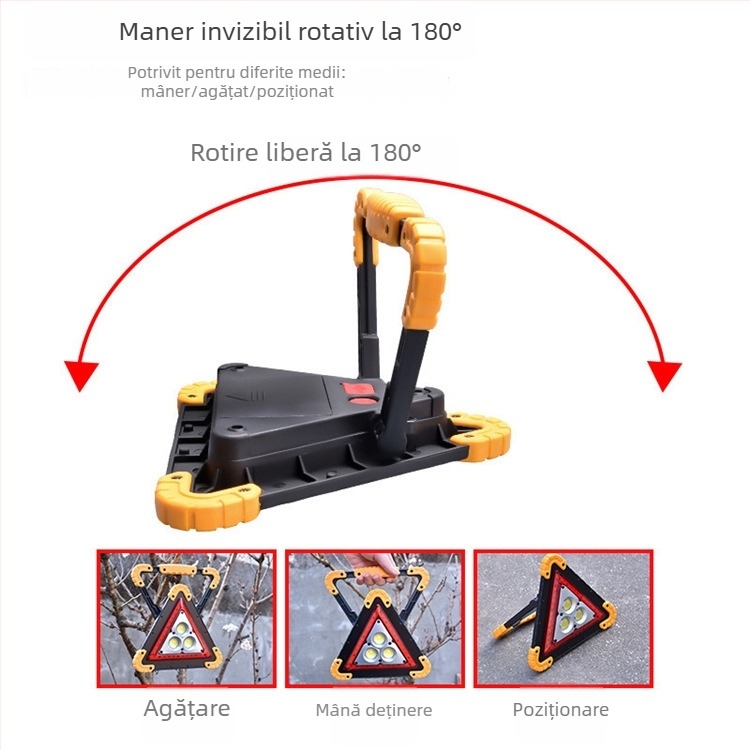 Lampa de lucru W838 cu COB+LED, 50W, 2x18650 2400mAh, Rotire 360°, Distanța fasciculului 100–200 m