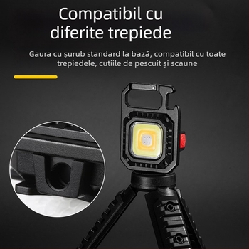 Lanternă cu breloc COB LED, încărcare USB, sursă de lumină COB 10W, lampă de lucru multifuncțională