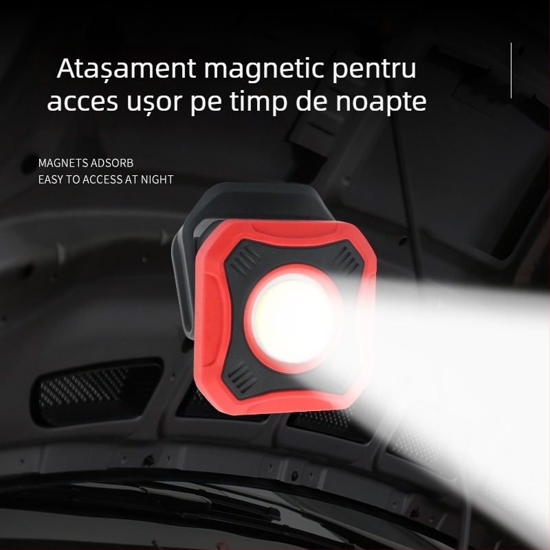 Lumină de lucru COB, lampă portabilă reglabilă pentru exterior, cu prindere magnetică, 8W, 3.7V, 350 lm, 6500K, model SQ01